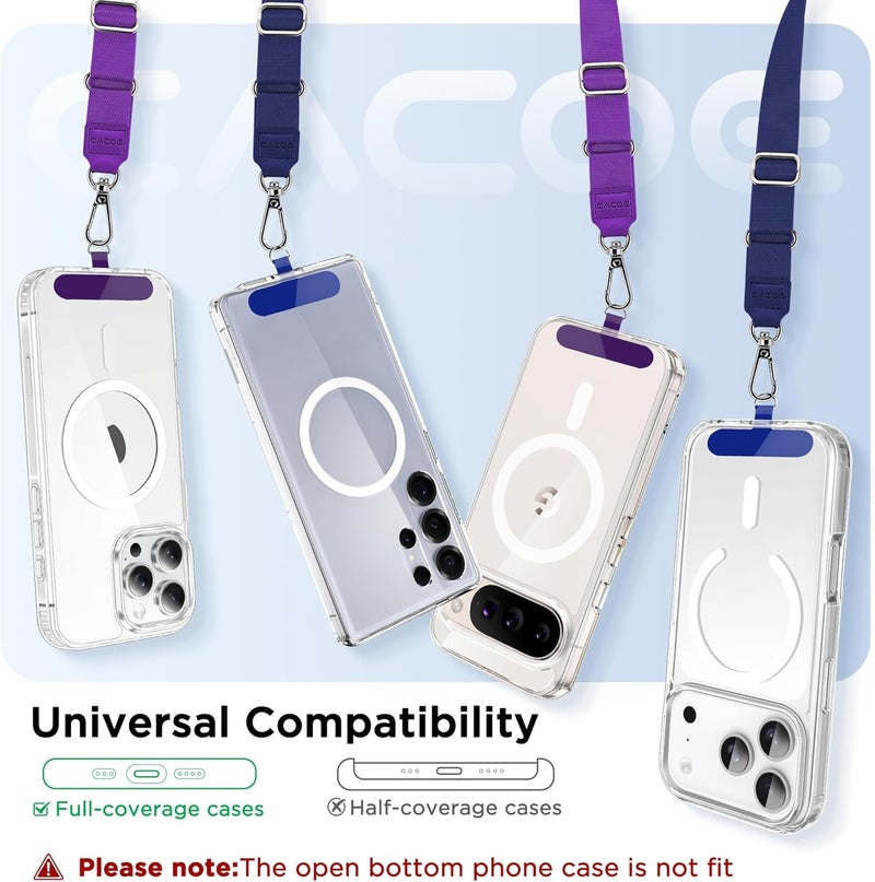 CACOE Phone Lanyard 2 Pack-2× Adjustable Neck Strap,4×Patches,Universal Multifuctional Lanyards Compatible with Most Smartphones(Blue+Purple) - Image 3
